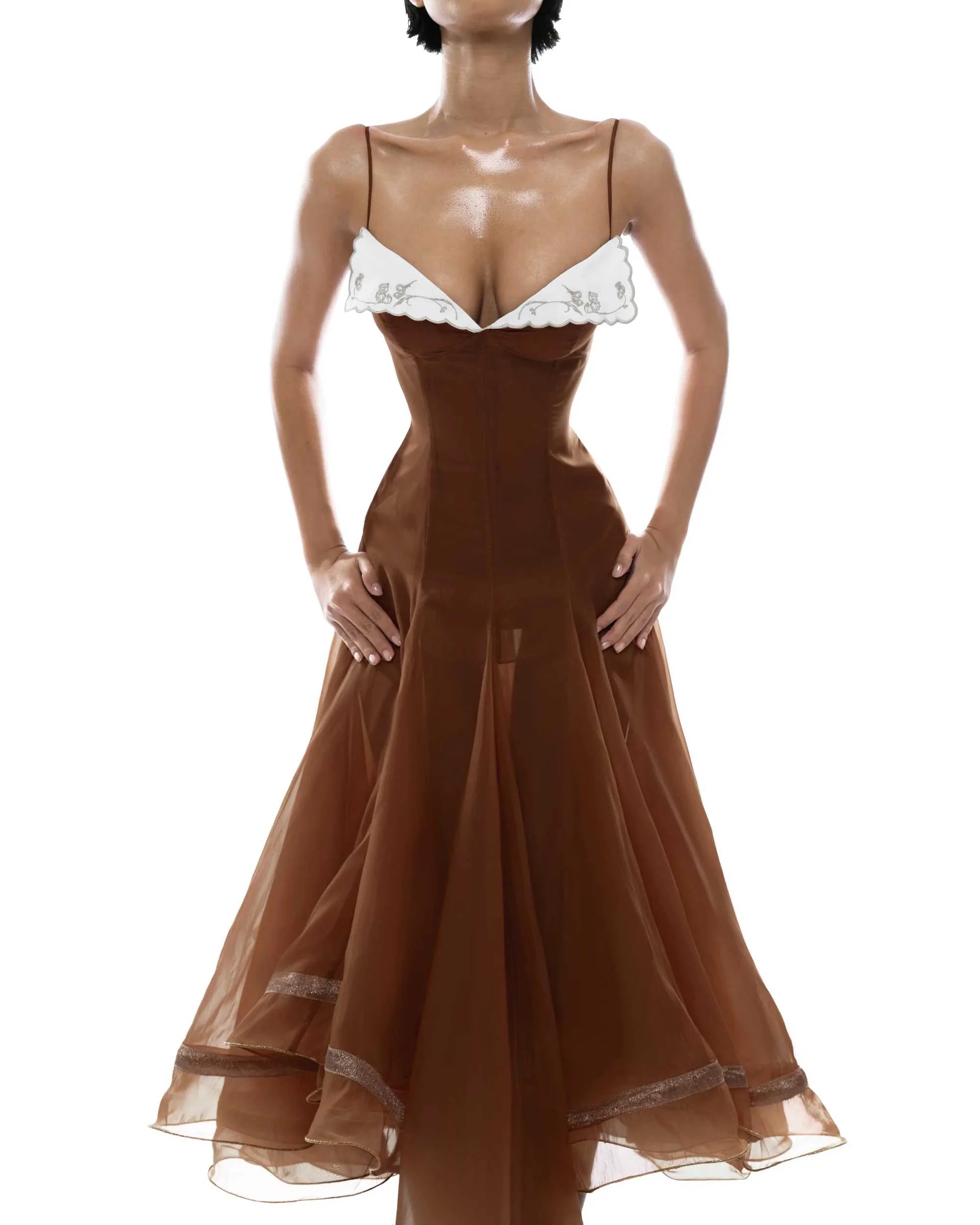 Ganna Spaghetti Mesh Ruffle Maxi Dress