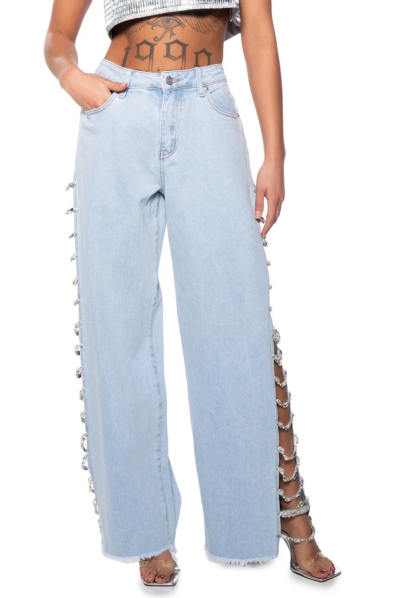 Hiroshi Cutout Denim Pants In Blue