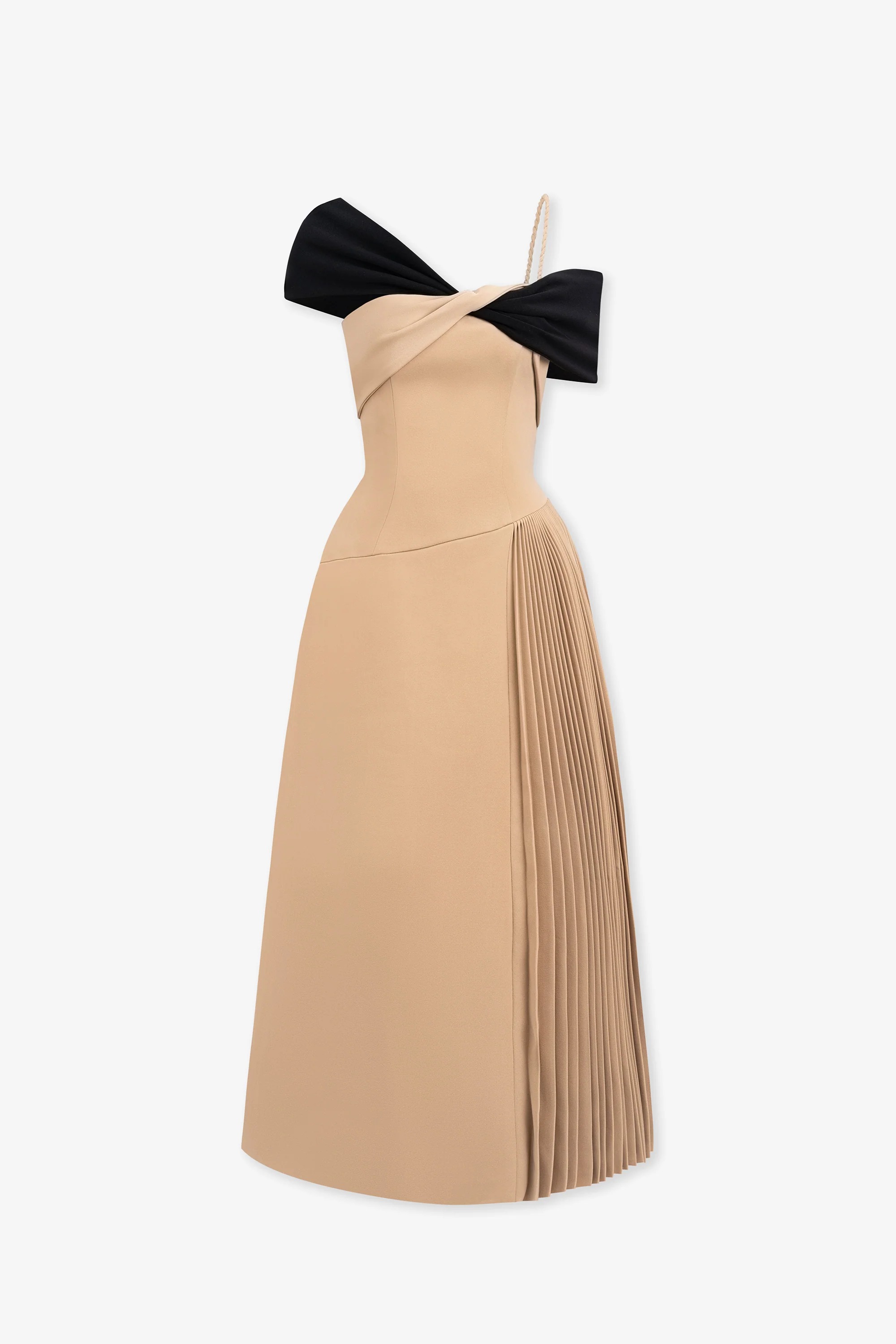 Djene Asymmetric Colorblock Pleated Midi Dress