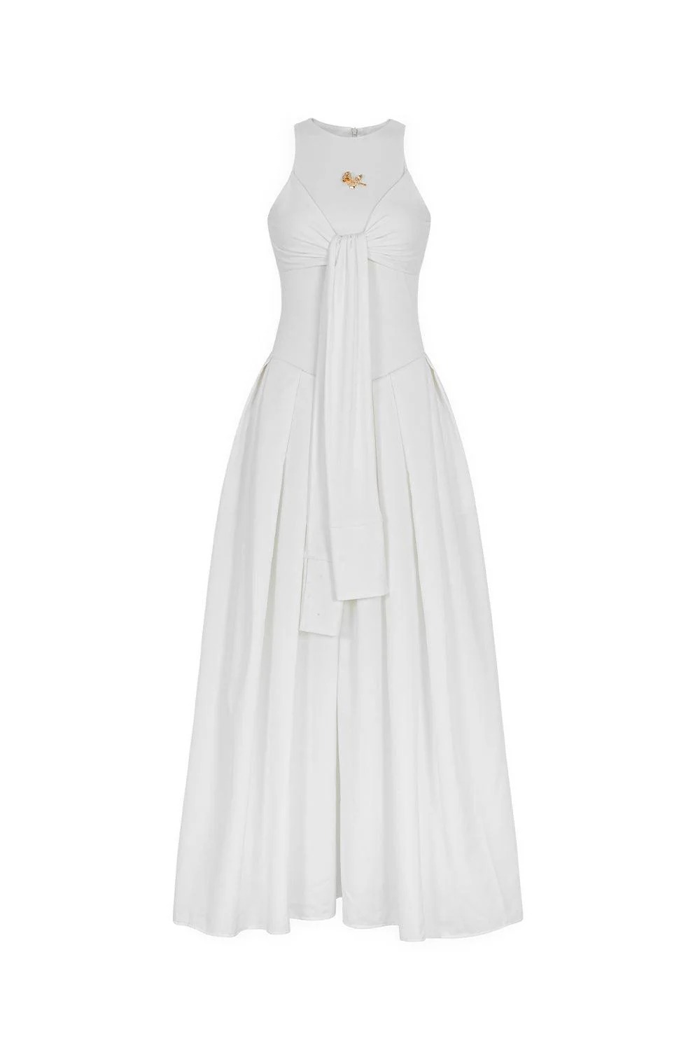 Joubby White Pleated Midi Dress with Self-tie