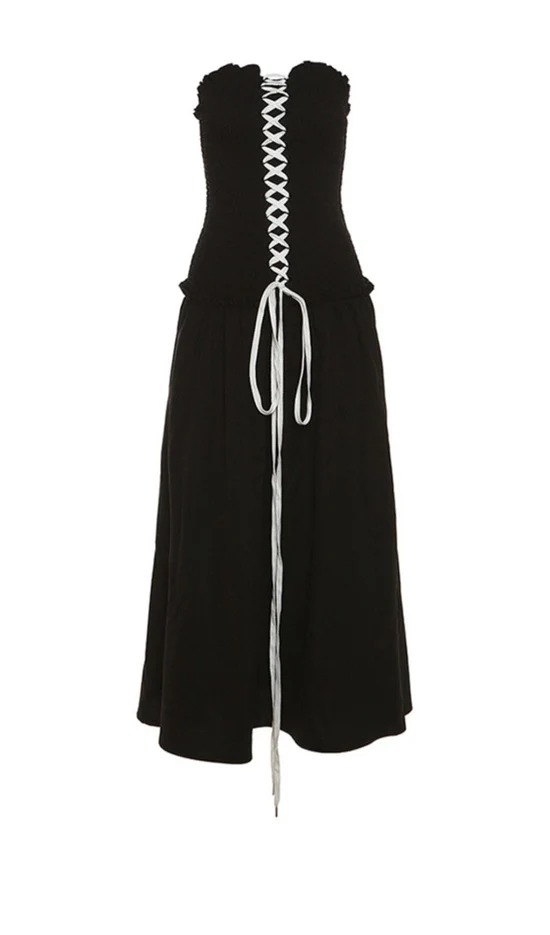 Anoush Lace Up Strapless Maxi Dress