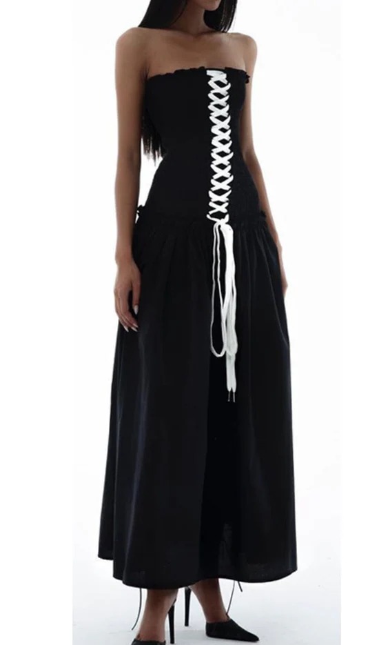Anoush Lace Up Strapless Maxi Dress