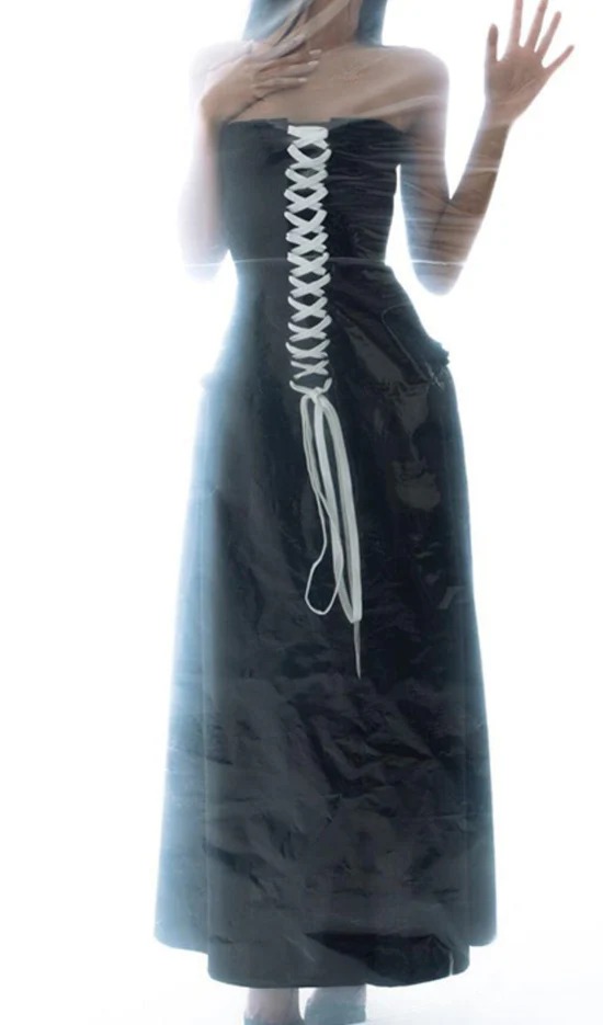 Anoush Lace Up Strapless Maxi Dress