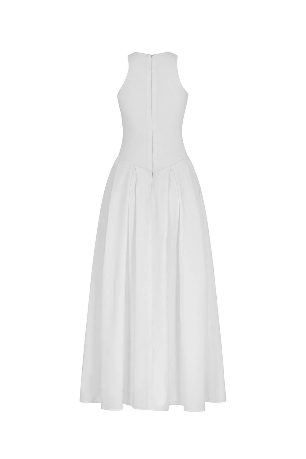Joubby White Pleated Midi Dress with Self-tie