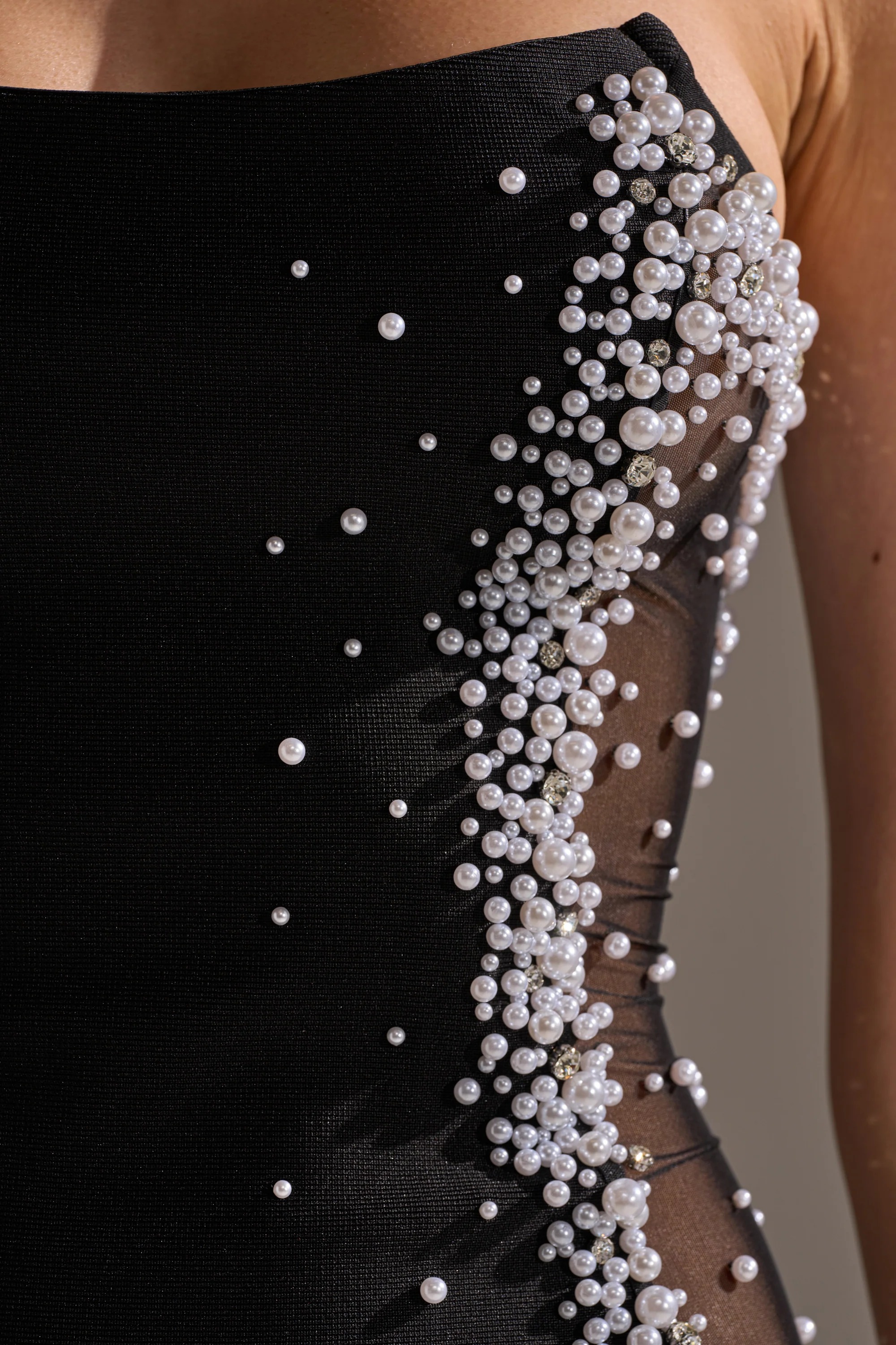Venico Strapless Rhinestone Pearl Bandage Dress