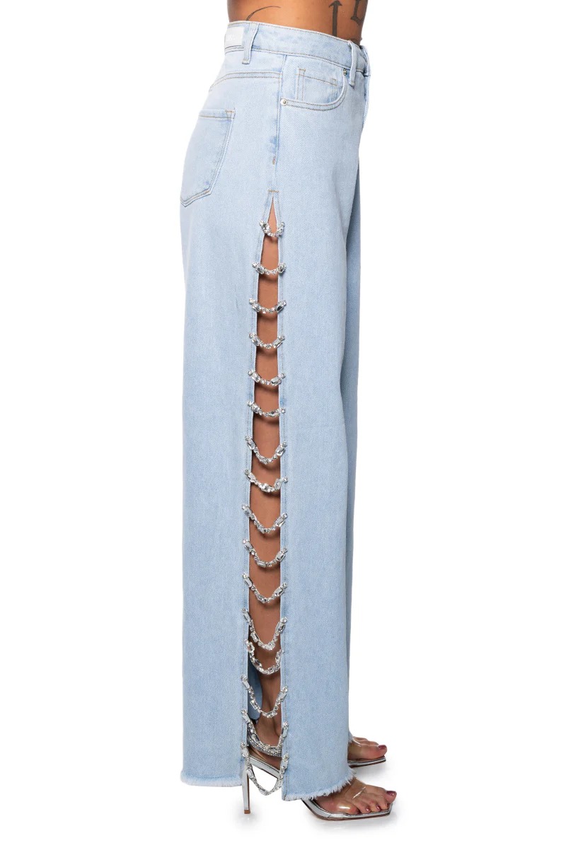 Hiroshi Cutout Denim Pants In Blue