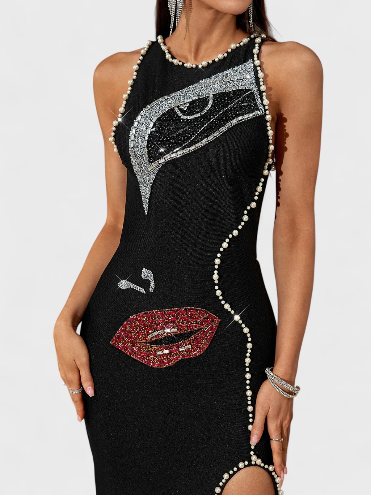 Saige Sleeveless Pearl Bandage Maxi Dress