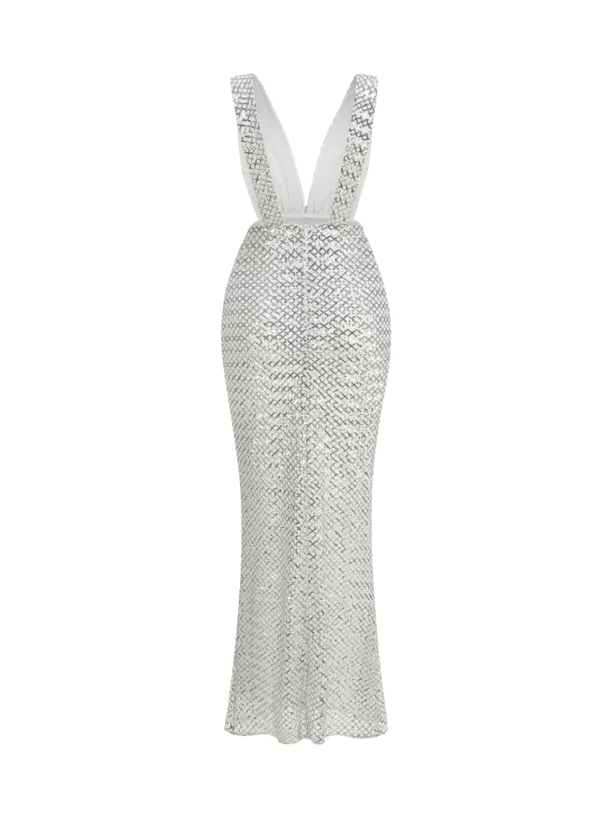 Jagtopo V Neck Bow Sequin Maxi Dress In White