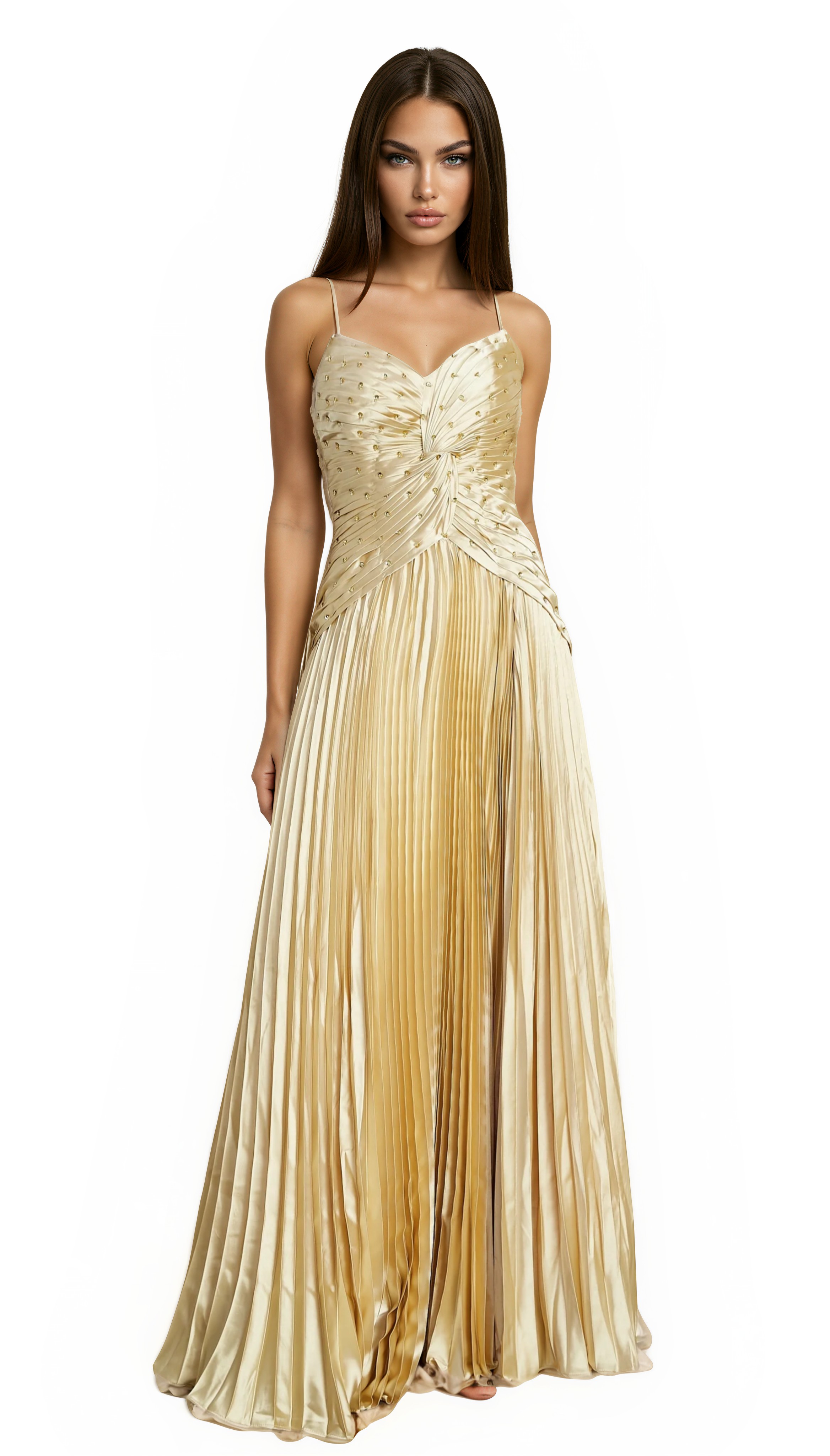 Dainius Spaghetti Twisted Pleated Maxi Dress