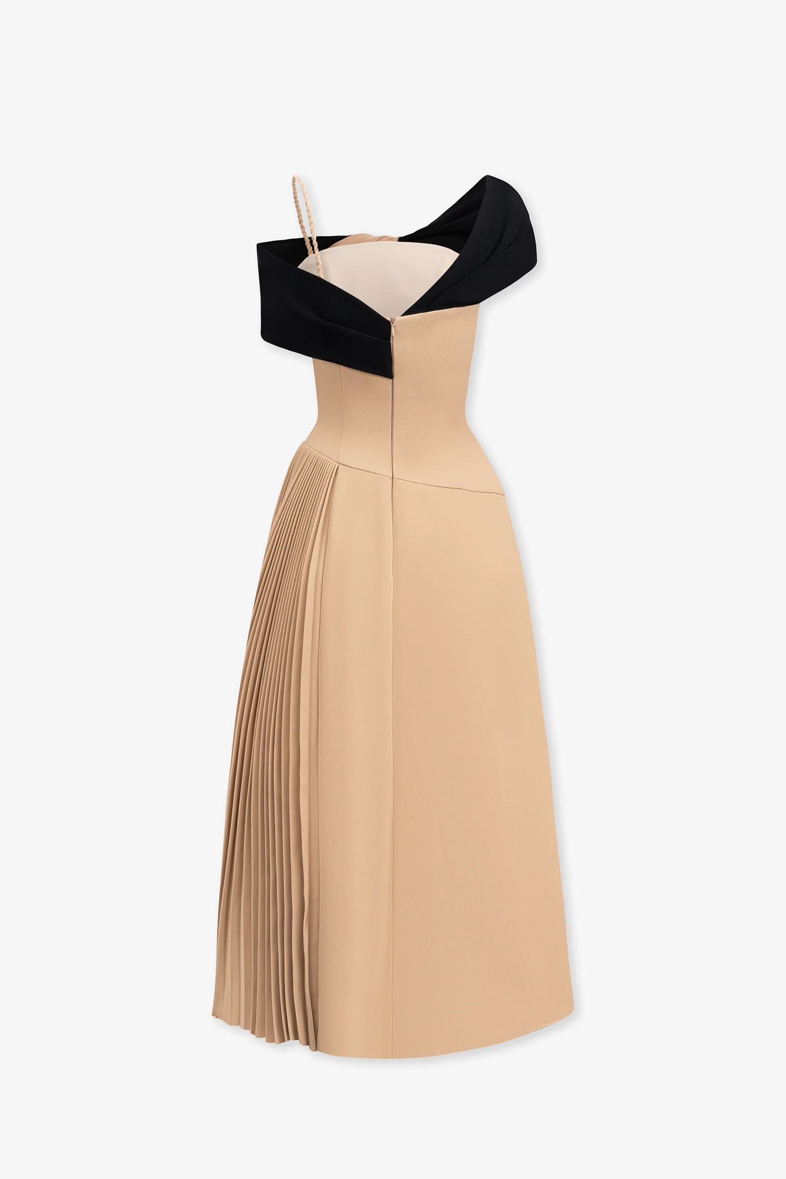 Djene Asymmetric Colorblock Pleated Midi Dress