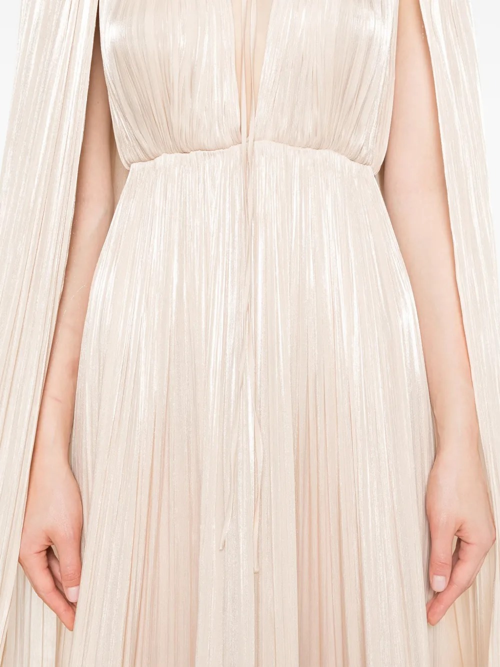 Gelsomina Neutral Cape Pleated Midi Dress