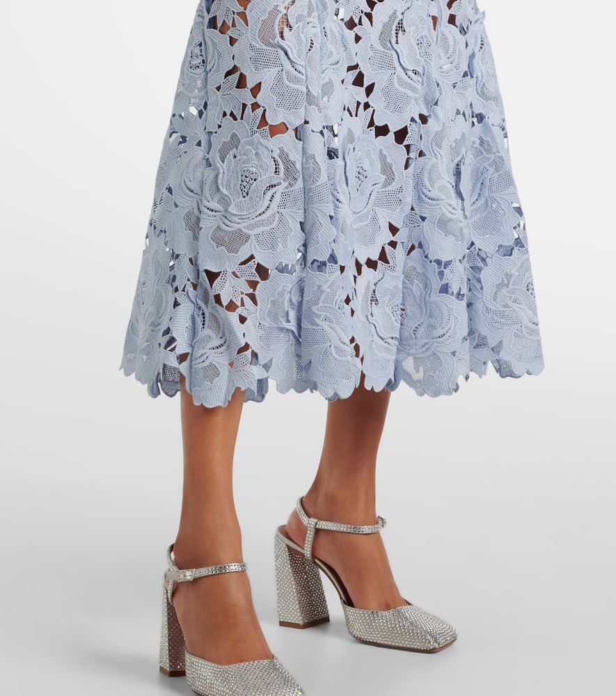Asmantho Blue Floral Appliqué Lace Midi Dress