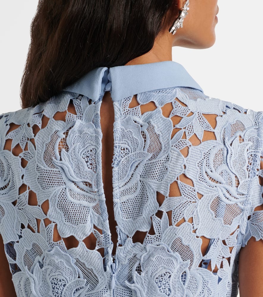 Asmantho Blue Floral Appliqué Lace Midi Dress