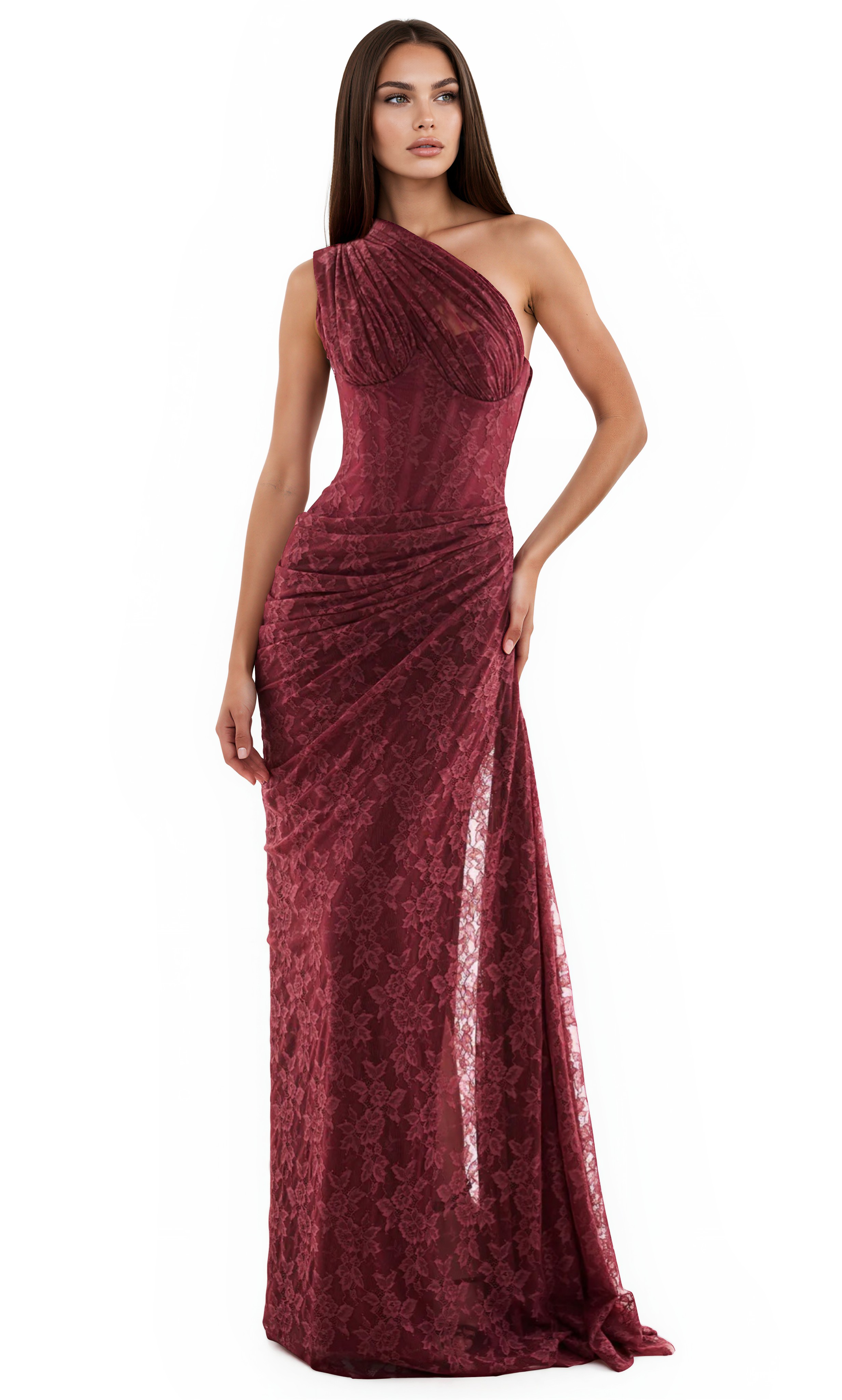 Felice Ruby Red Floral Lace Maxi Gown