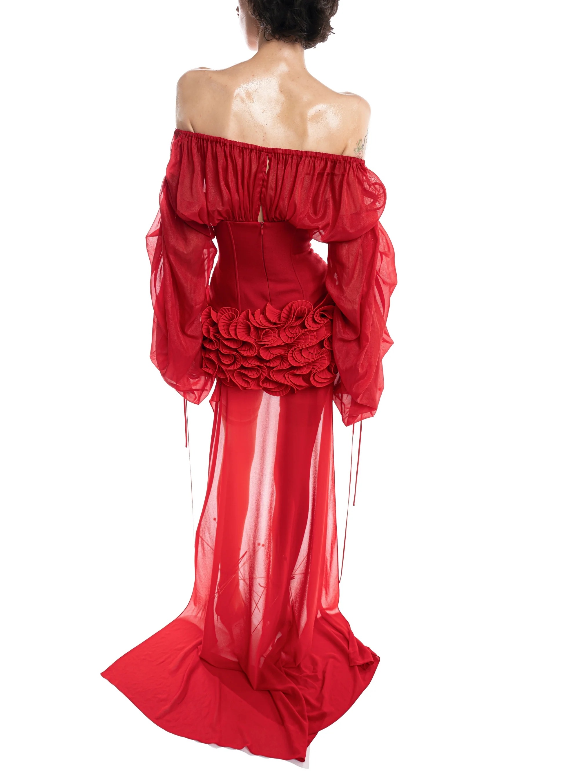 Raziya Off Shoulder Corset Ruffle Mini Dress In Red