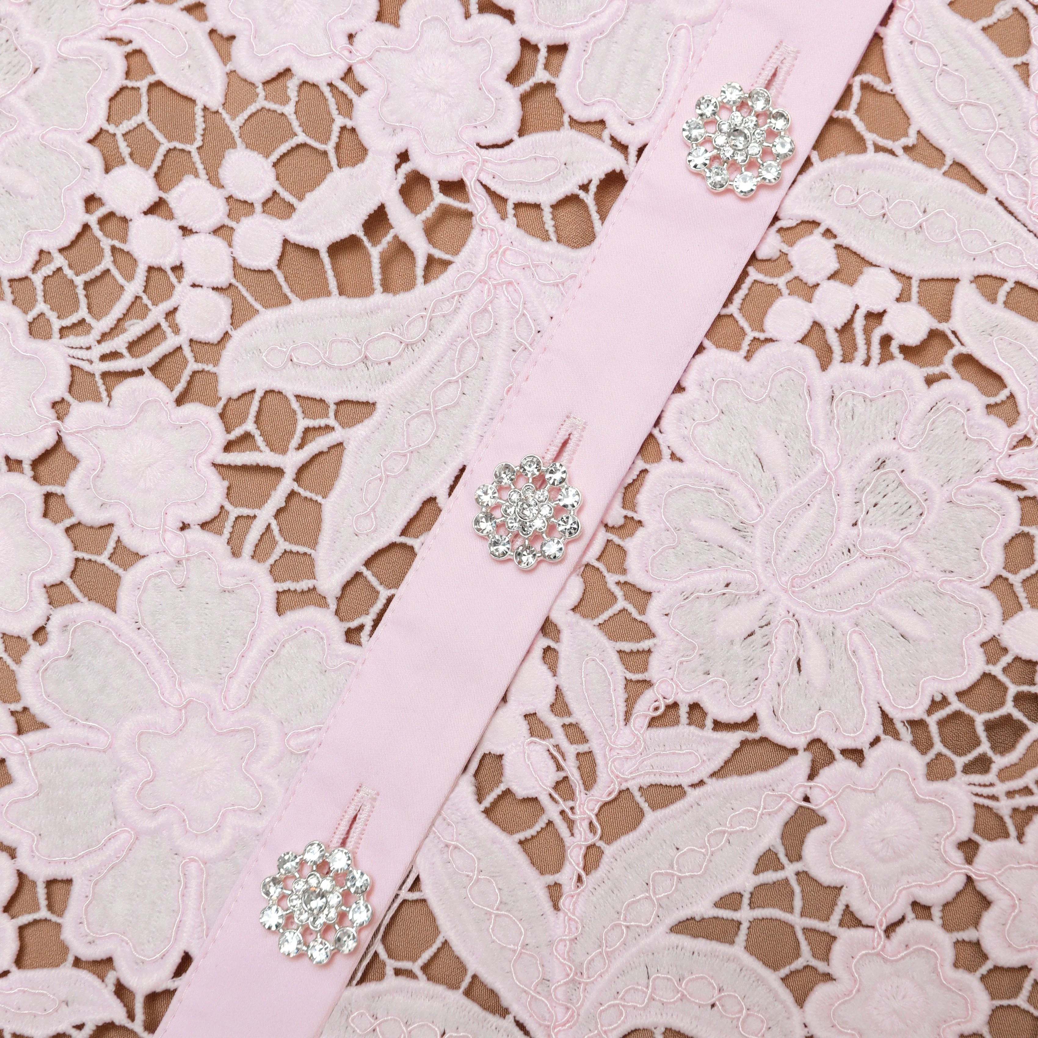 Aprowos Blue Floral Appliqué Lace Midi Dress