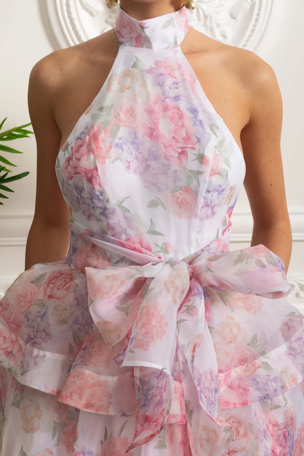 Querelle Halter Mini Dress with Layered Skirt Pink