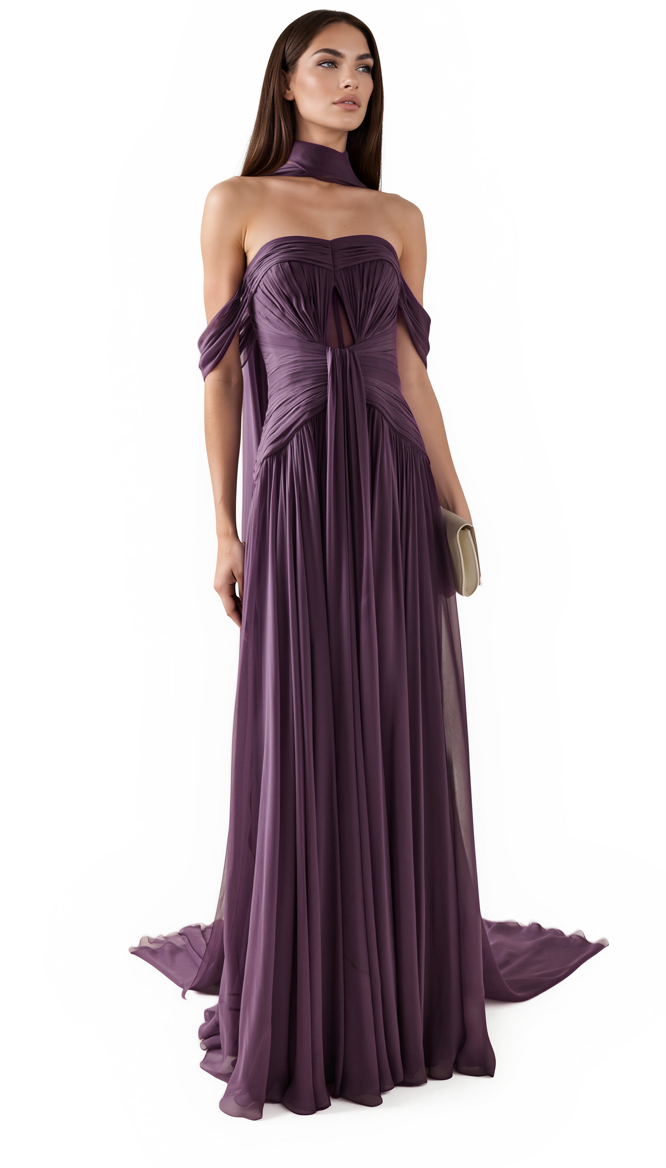 Amélie Off Shoulder Ruch Scarf Maxi Dress In Purple