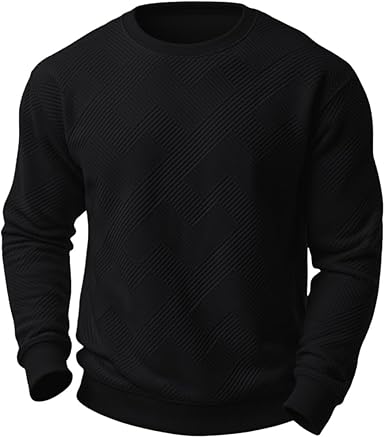 Sailwind Men's Crewneck Casual Sweatshirts Geometric Texture Long Sleeve Solid Color Pullovers