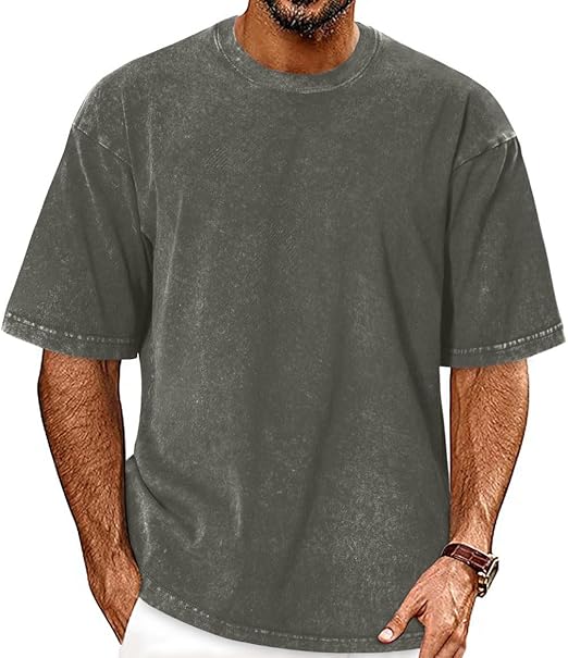 Oversized Tshirts for Men Short Sleeve Vintage Washed Basic Loose Tees