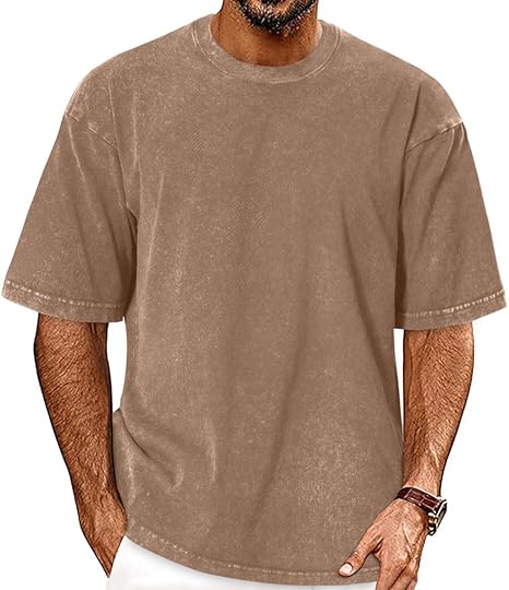 Oversized Tshirts for Men Short Sleeve Vintage Washed Basic Loose Tees