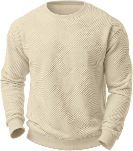 Sailwind Men's Crewneck Casual Sweatshirts Geometric Texture Long Sleeve Solid Color Pullovers
