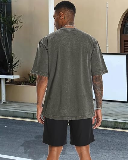 Oversized Tshirts for Men Short Sleeve Vintage Washed Basic Loose Tees