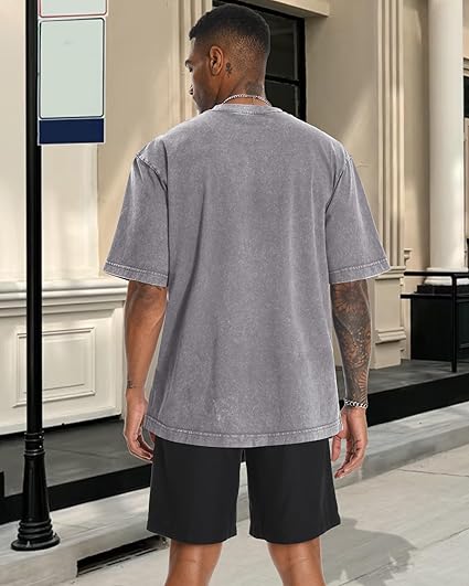 Tshirts for Men Short Sleeve Vintage Washed Basic Loose Tees