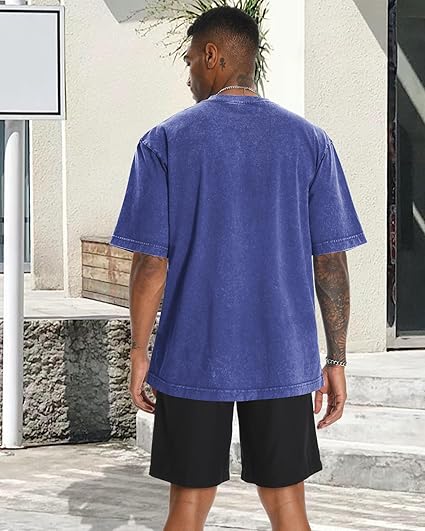 r Men Short Sleeve Vintage Washed Basic Loose Tees