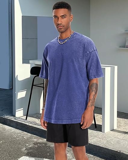 r Men Short Sleeve Vintage Washed Basic Loose Tees