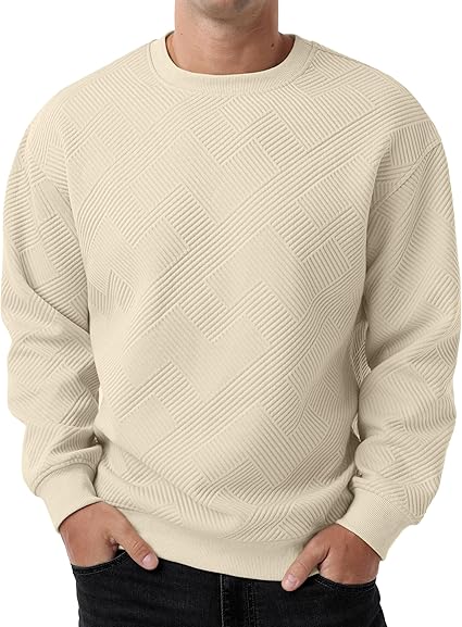 Sailwind Men's Crewneck Casual Sweatshirts Geometric Texture Long Sleeve Solid Color Pullovers