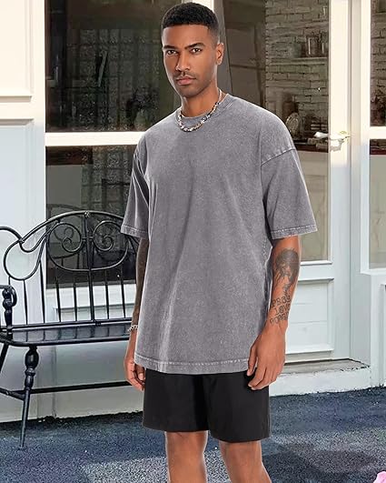Tshirts for Men Short Sleeve Vintage Washed Basic Loose Tees