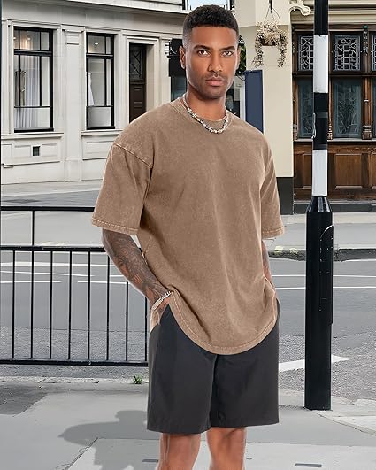 Oversized Tshirts for Men Short Sleeve Vintage Washed Basic Loose Tees