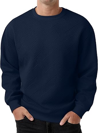 Sailwind Men's Crewneck Casual Sweatshirts Geometric Texture Long Sleeve Solid Color Pullovers