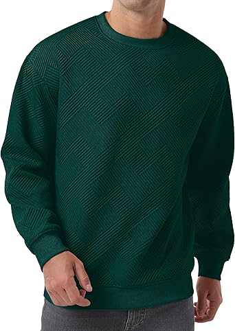 Sailwind Men's Crewneck Casual Sweatshirts Geometric Texture Long Sleeve Solid Color Pullovers