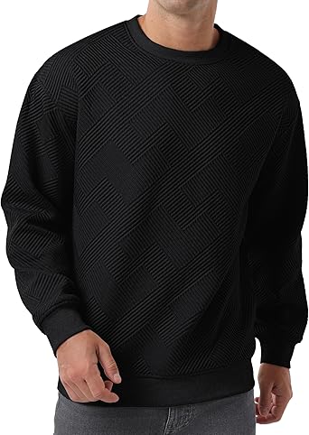 Sailwind Men's Crewneck Casual Sweatshirts Geometric Texture Long Sleeve Solid Color Pullovers