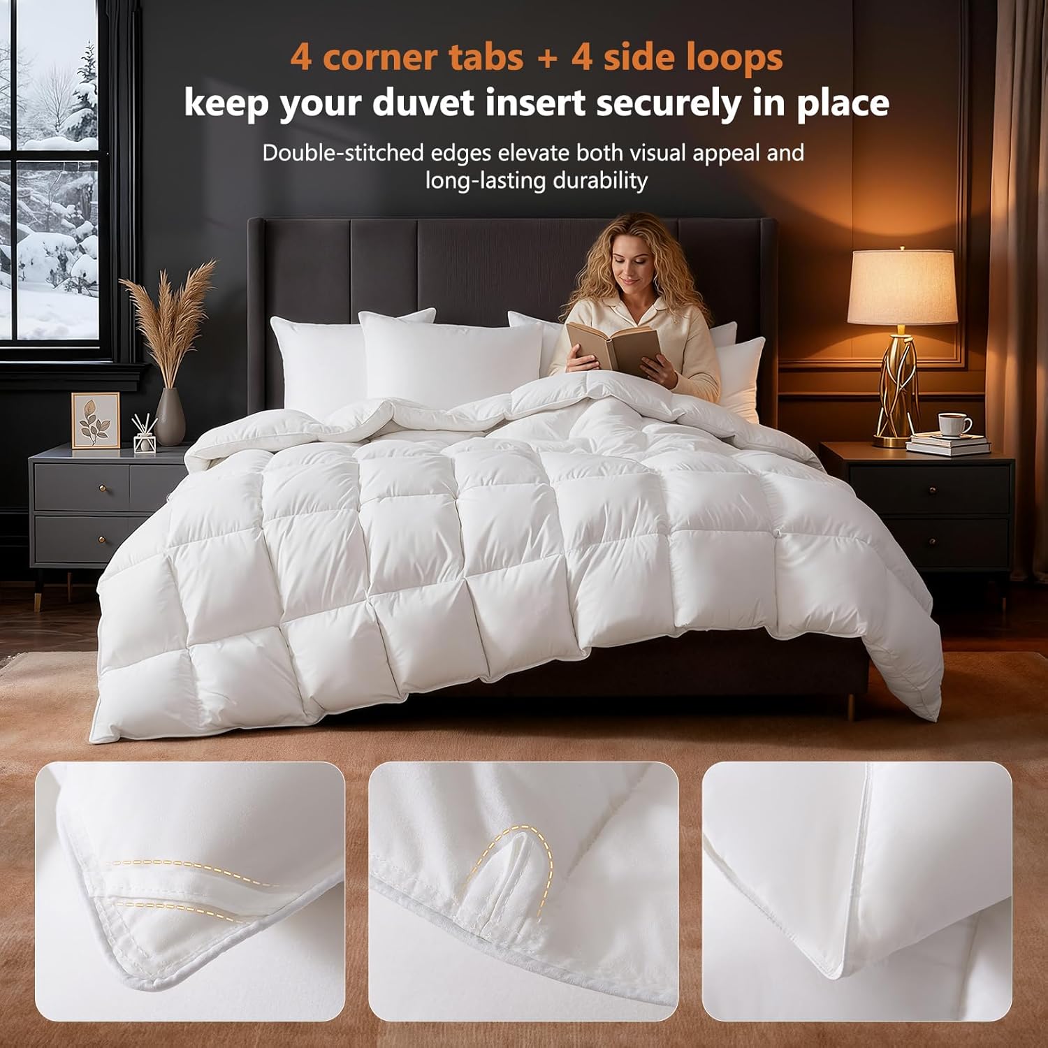 DROVAN Goose Feather Down Fiber Comforter King Size - 100% Cotton Duvet Insert with 8 Corner Loops - Luxurious All-Season Hotel Collection, 106x90 Inch
