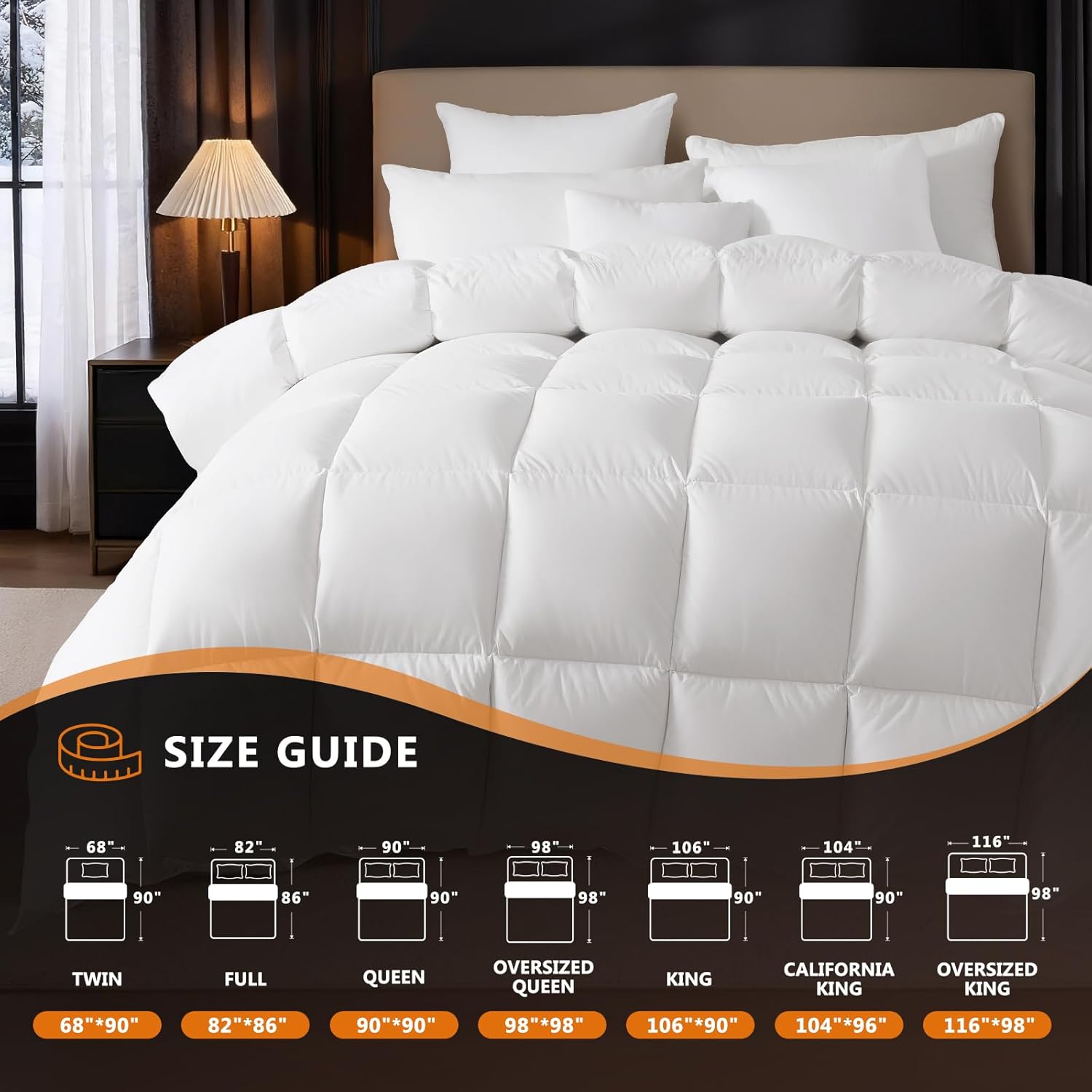 DROVAN Goose Feather Down Fiber Comforter King Size - 100% Cotton Duvet Insert with 8 Corner Loops - Luxurious All-Season Hotel Collection, 106x90 Inch