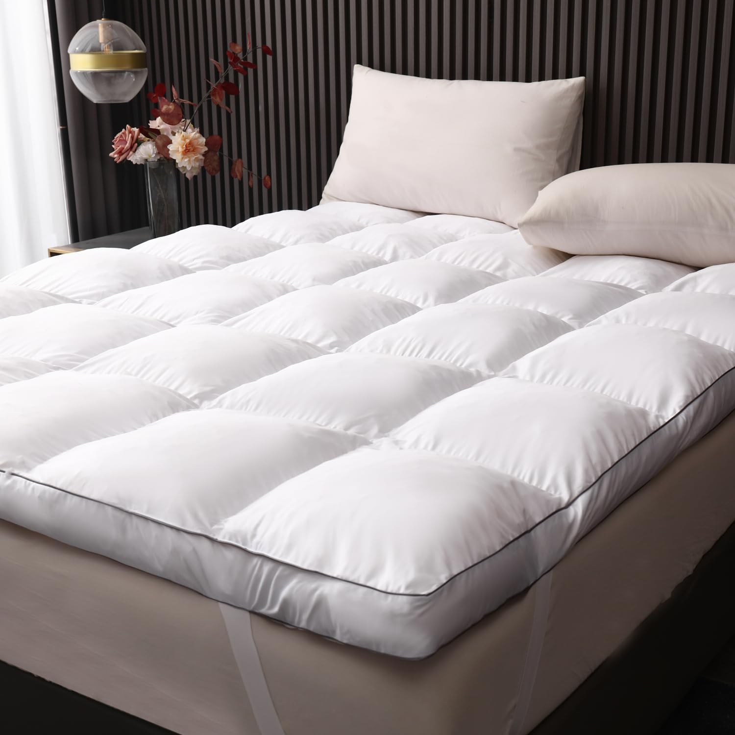 3 Inch Memory Foam Mattress Pad Queen , Pillow Top with Soft Fluffy Shredded Memory Foam Filling Mattress Topper, Non-Slip Design, 4 Elastic Straps