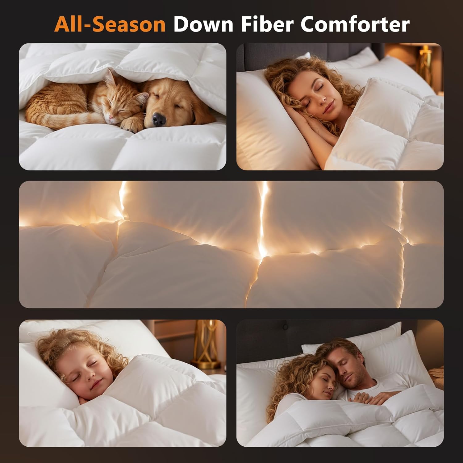 DROVAN Goose Feather Down Fiber Comforter King Size - 100% Cotton Duvet Insert with 8 Corner Loops - Luxurious All-Season Hotel Collection, 106x90 Inch