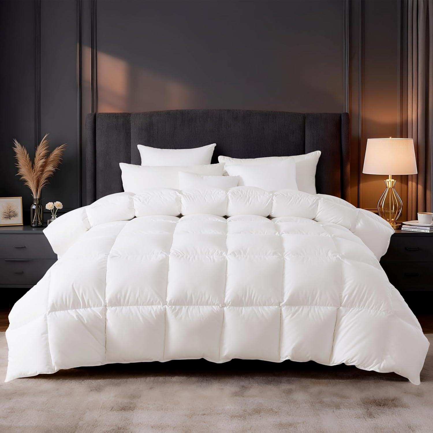 DROVAN Goose Feather Down Fiber Comforter King Size - 100% Cotton Duvet Insert with 8 Corner Loops - Luxurious All-Season Hotel Collection, 106x90 Inch