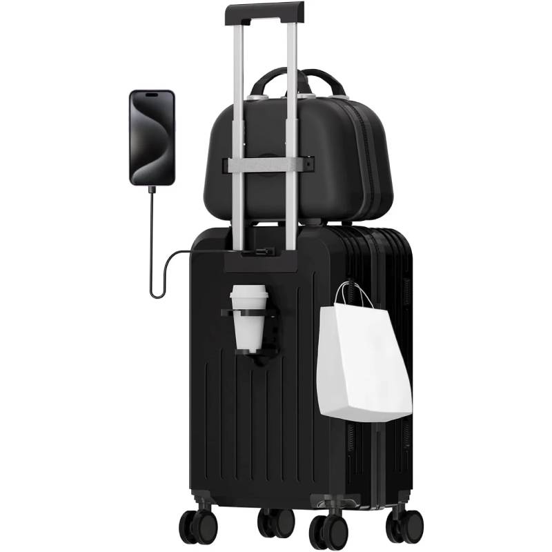 Juego de Maletas de Viaje, Maletas de Viaje Carry On 21”, Maleta de Mano Pequeña con Ruedas Silenciosas de 360 Grados, Equipaje de Mano para Avion con Candado de Seguridad - 2 Piezas (Blanco)
