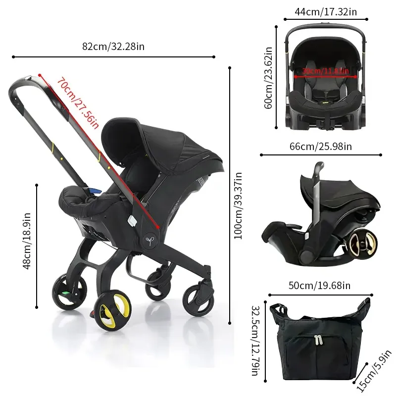 Cochecito de bebé con bolsa de regalo, plegable para recién nacidos; equipado con cinturón de seguridad de cinco puntos y clip pectoral; se puede empujar en ambas direcciones; cuenta con ruedas con amortiguación y es ideal para viajar.