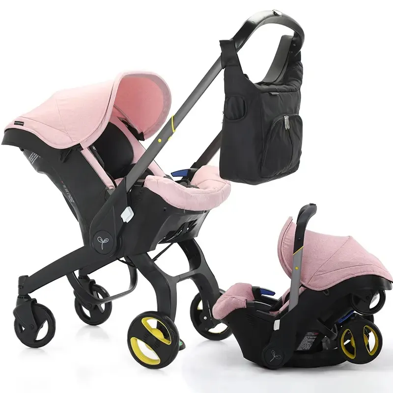 Cochecito de bebé con bolsa de regalo, plegable para recién nacidos; equipado con cinturón de seguridad de cinco puntos y clip pectoral; se puede empujar en ambas direcciones; cuenta con ruedas con amortiguación y es ideal para viajar.