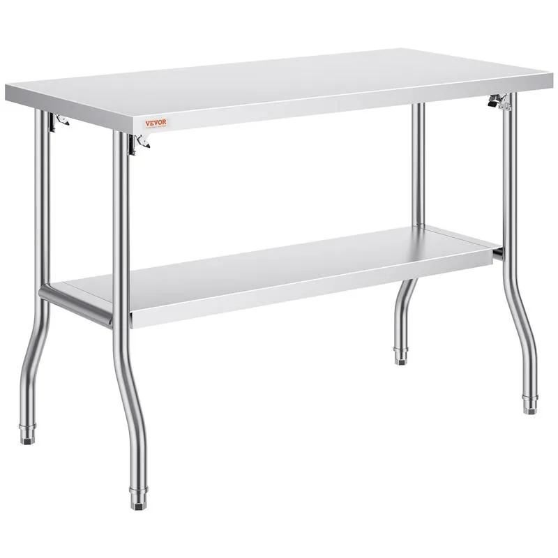 Mesa de preparación comercial plegable, estación de trabajo comercial de 48 x 24 pulgadas con estante inferior, mesa plegable de acero inoxidable resistente con carga de 300 libras.