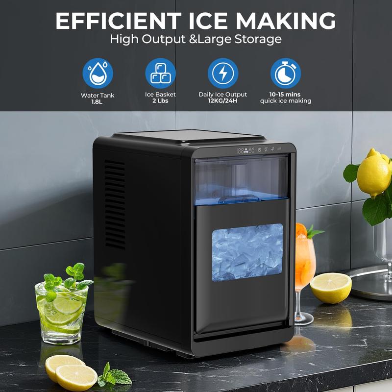 Máquina de hielo portátil de sobremesa con forma de media luna, autolimpiante y con pantalla LED, para una rápida producción de hielo en mariscos, hogar, oficina o bar.