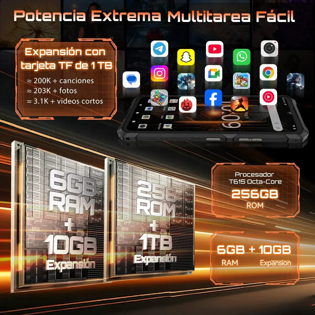 Cubot Kingkong ES 3 Robusto Dual SIM 256GB Negro 6GB RAM 10200mAh Android 15 Pantalla 6.745 Pulgadas HD+ Batería Grande Resistente al Agua IP68 & IP69K