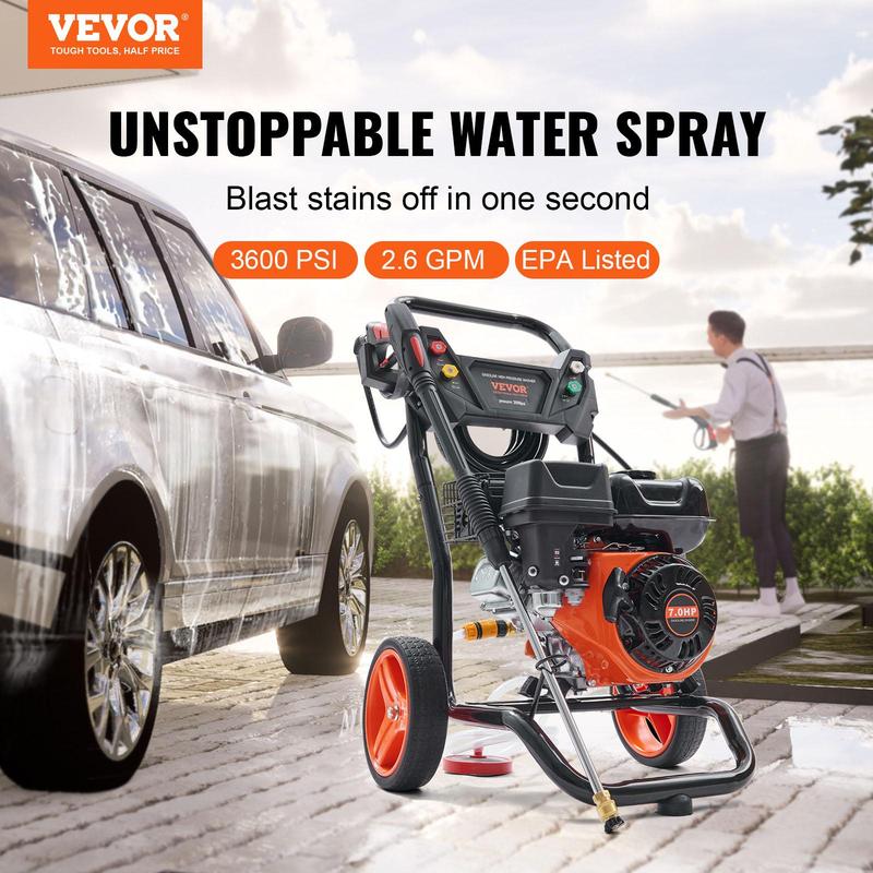 Hidrolavadora a gasolina, 3600 PSI 2.6 GPM, hidrolavadora a gasolina con bomba de cobre, pistola rociadora y lanza de extensión, 5 boquillas de conexión rápida, para limpiar autos, casas, entradas de vehículos, patios, accesorios para hidrolavadoras, uso