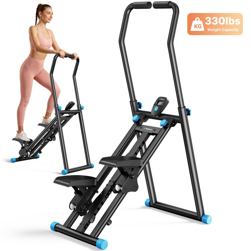 Escaladora Merach con manillar para entrenamiento de cuerpo completo, capacidad de 150 kg, máquina de ejercicio cardiovascular compacta con pedales ajustables, escaladora vertical, diversión al aire libre para gimnasio en casa durante el verano.