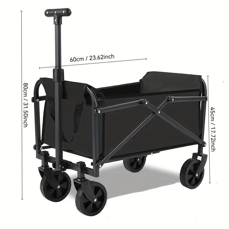Carretilla plegable multifuncional de gran capacidad, ruedas todoterreno, estructura metálica, armazón de tela y plástico, ideal para jardinería, camping, playa, deportes y compras.